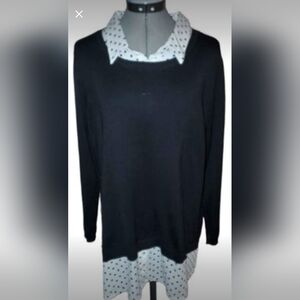 NWT Black Sweater Faux Collar and Shirttails Polka Dots Adrianna Papell Size 1X